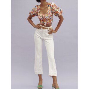 Pilcro Anthropologie Slim 70s High-Rise Crop Flare White Jeans 32T Womens